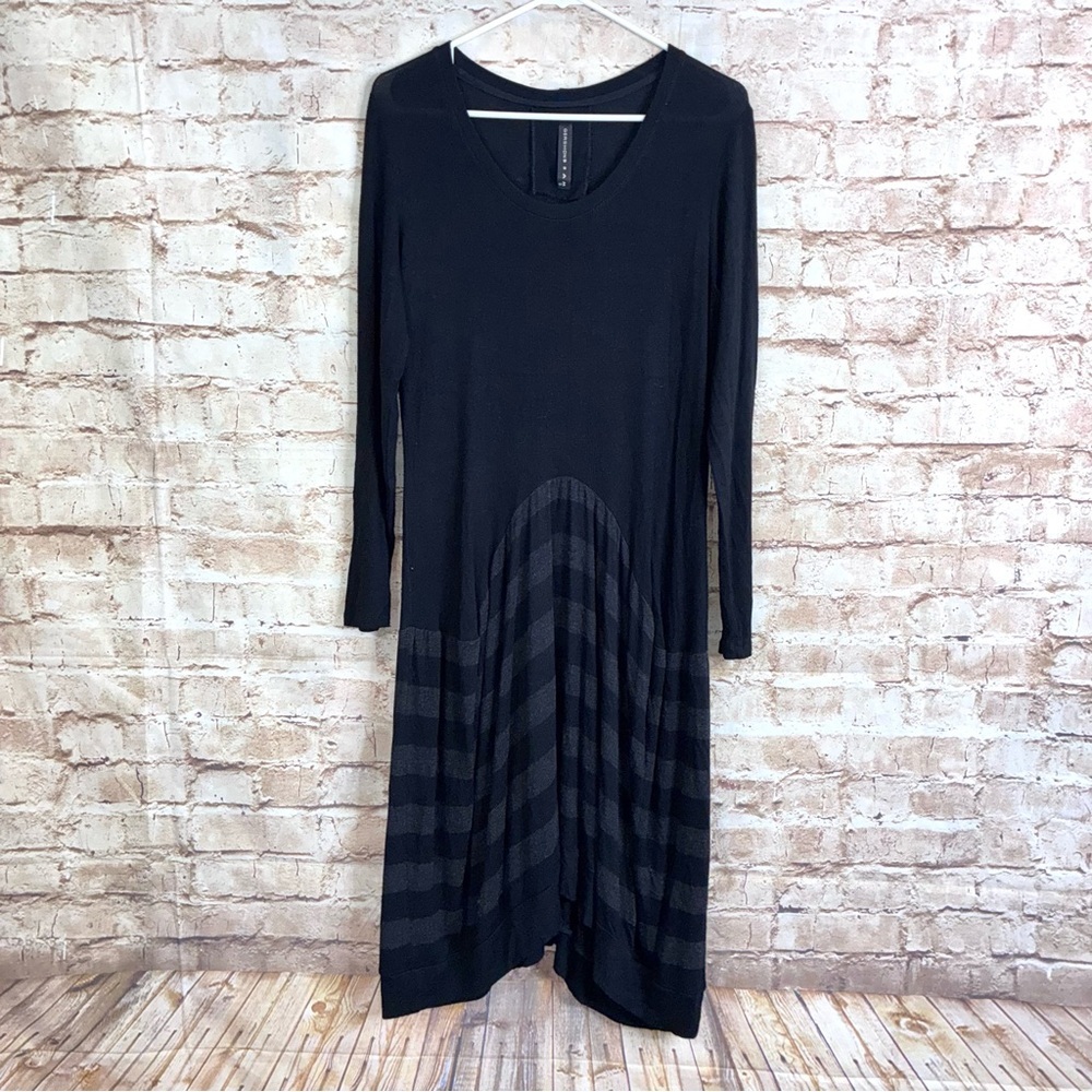 Gershon Bram Black Striped Lagenlook Midi Dress Size Small